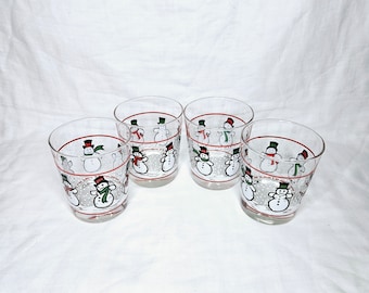 Vintage Holiday Snowman Old Fashion Drinking Glasses Set of 4 or Set of 2, Vintage Libbey Christmas Snowman Old Fashion Glasses
