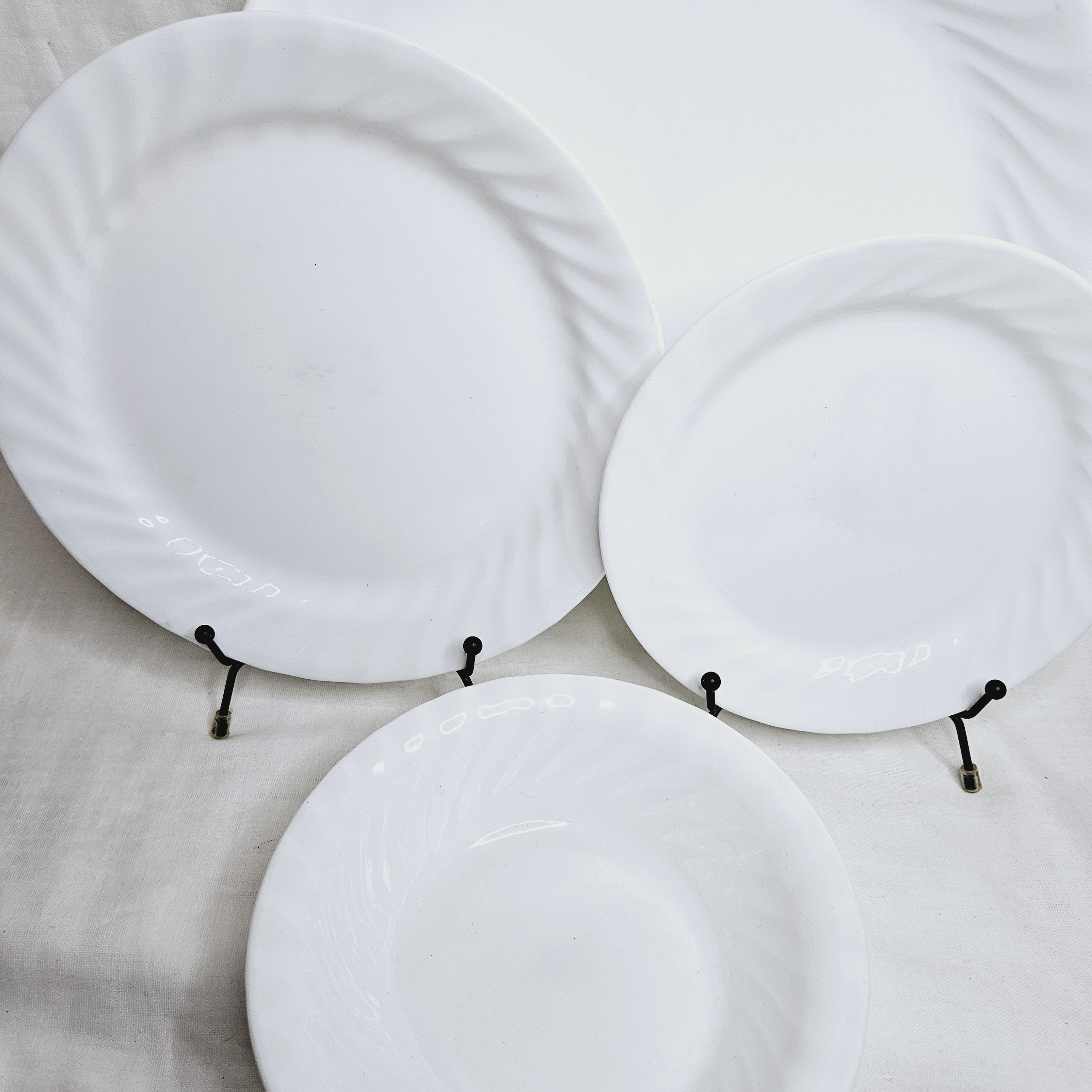 White Swirl Glass Dinnerware Pieces, Corelle Enhancements by Corning