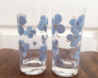 Pair of 2 Vintage Periwinkle Blue Milk Glasses