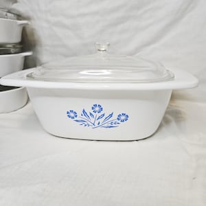 Vintage Corning Ware Casserole Dishes with Pyrex Glass Lids Cornflower P-34-B