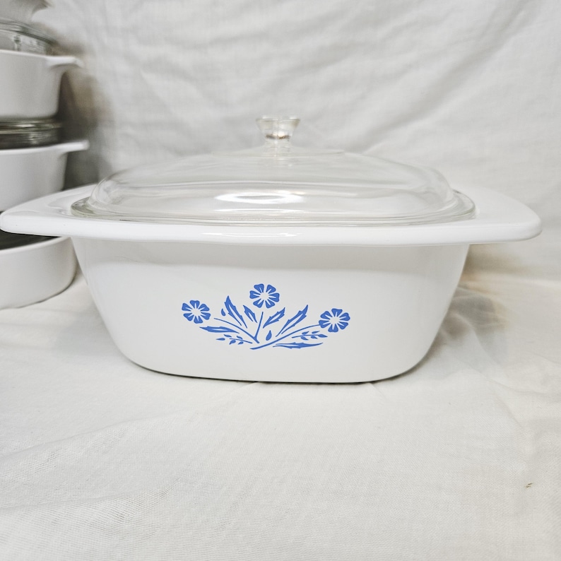 Vintage Corning Ware Casserole Dishes with Pyrex Glass Lids Cornflower P-34-B