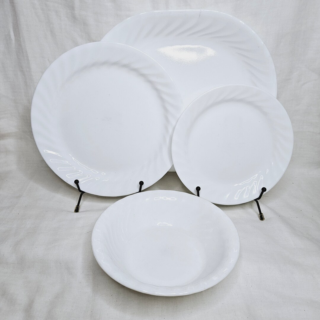 White Swirl Glass Dinnerware Pieces, Corelle Enhancements by Corning