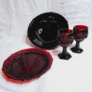Ruby Red Glass Dinnerware, Vintage Avon Cape Cod Ruby Red Dinnerware