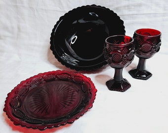 Ruby Red Glass Dinnerware, Vintage Avon Cape Cod Ruby Red Dinnerware