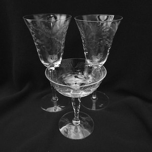 Vintage Cut Crystal Wheat Stemware | Mid-Century Cut Harvest & Thumbprint Glass 1950s
