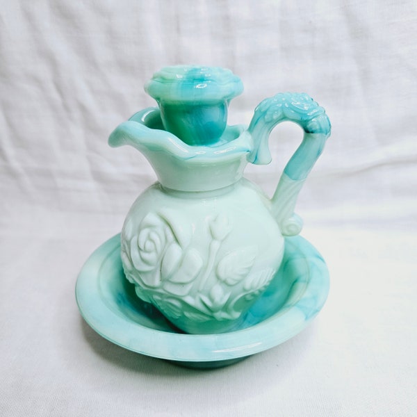 Vintage Avon Victoriana Jadeite Milk Glass Swirl Decanter Pitcher, Vintage Avon Swirl Glass