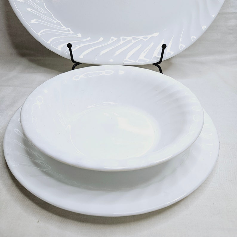 White Swirl Glass Dinnerware Pieces, Corelle Enhancements by Corning