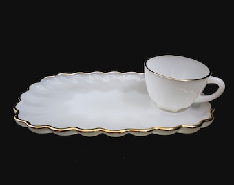 Milk Glass Snack Sets, Anchor Hocking Classic Gold Trimmed Snack Sets