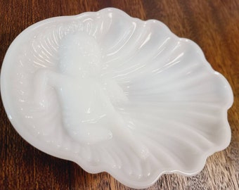 Milk Glass Cherub Soap Dish, Vintage Avon Cherub Soap Dish