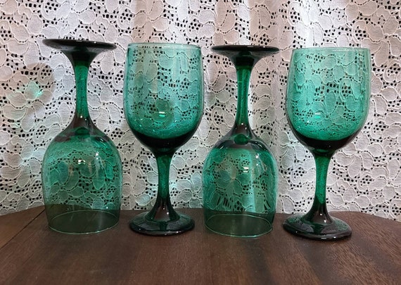 Vintage Libbey Juniper Green Wine Glasses - Set of 4