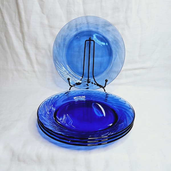Vintage Pyrex Cobalt Blue Festiva Salad Plates, Blue Glass Swirl Plate