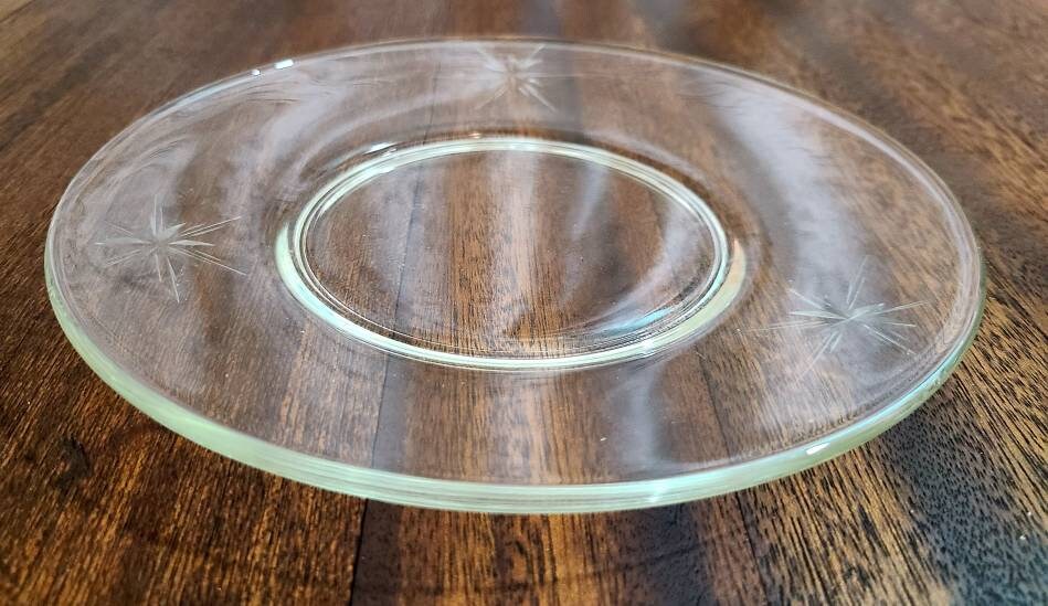 Vintage Starburst Etched Glass Dessert Plate. Starburst Glass Dessert