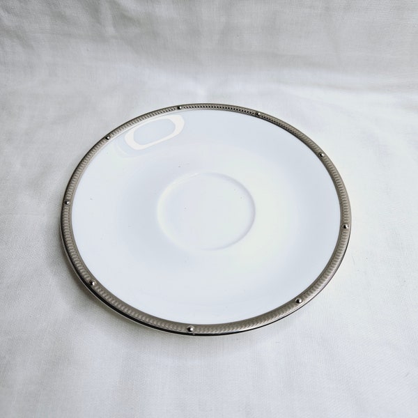 White and Platinum China Saucer Plate, Noritake Rochelle Platinum 4795 Saucer Plate