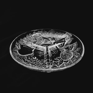 Vintage Glass Divided Dish, Vintage KIM Indonesia Pressed Fruit Divided Dish