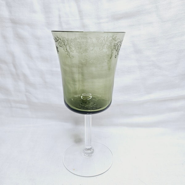 Vintage Cameo Green Etched Wine Glass from Fostoria Glass Co