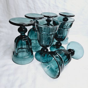 Thick Teal Blue Water Goblets, Pottery Barn Cafe Blue Water Goblets