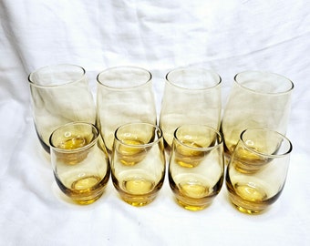 Vintage Libbey Tempo Amber Roly Poly Glasses - MCM Set of 4