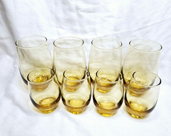 MCM Amber Roly Poly Glass sets of 4. Libbey Tempo Amber Roly Poly Glasses