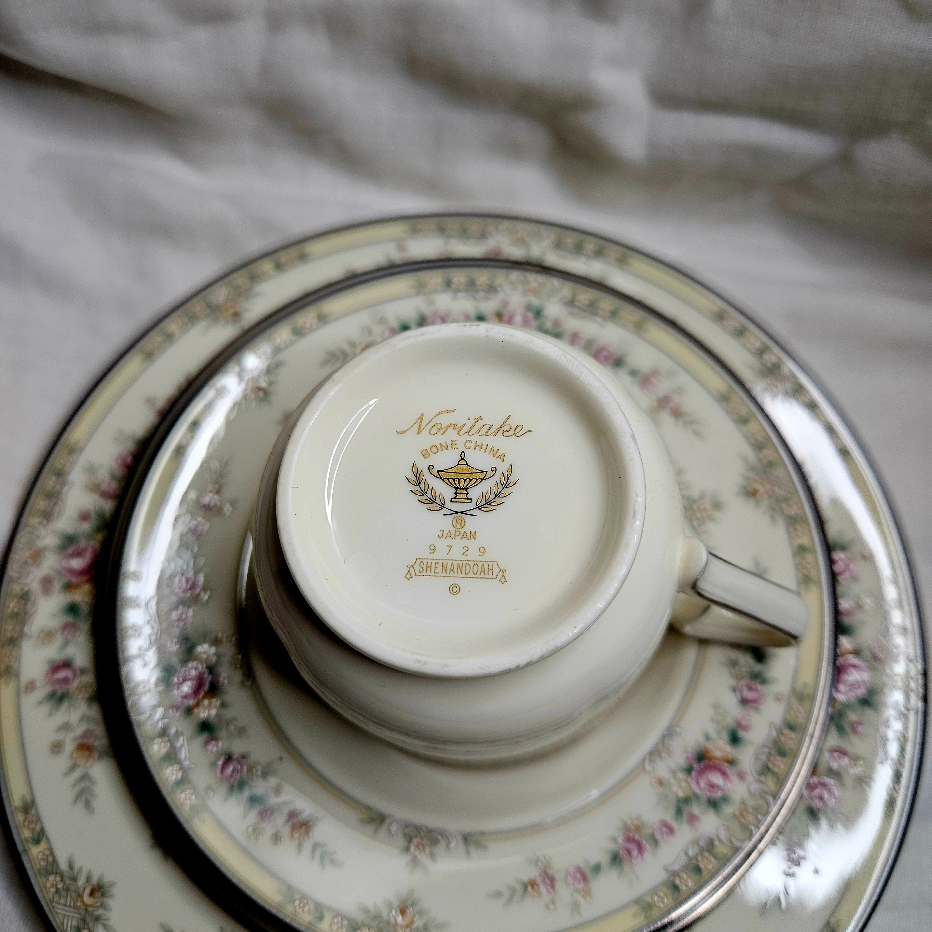 Pink Rose Ivory China With Platinum Trim Dinnerware Sets, Vintage