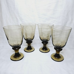 Vintage Libbey Glass Co Flare Water Glasses with Spool Stems in Mocha Brown