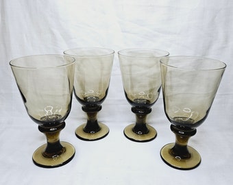 Vintage Libbey Glass Co Flare Water Glasses with Spool Stems in Mocha Brown