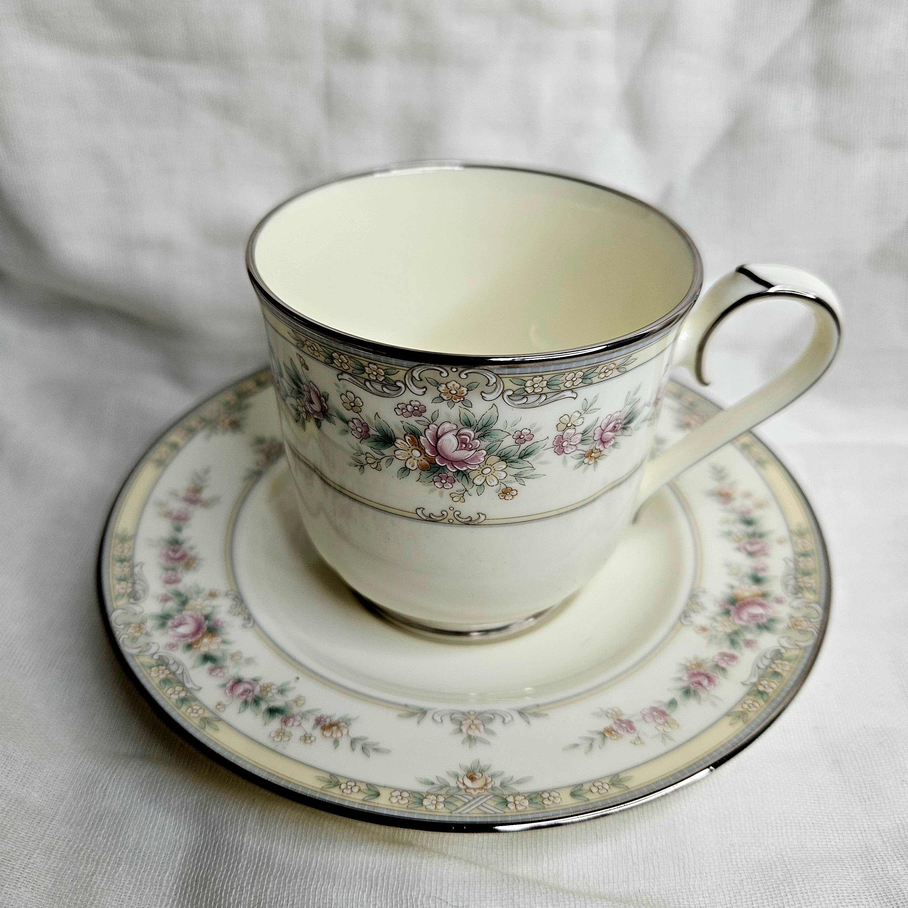 Pink Rose Ivory China With Platinum Trim Dinnerware Sets, Vintage