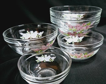 Vintage Imperial Glass Nesting Bowls: Purple Floral Design, Set of 5