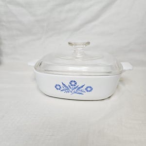 Vintage Corning Ware Casserole Dishes with Pyrex Glass Lids Cornflower P-1-B