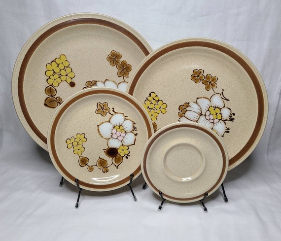 Vintage Floral Stoneware Dinnerware, Yamaka Stoneware Cupboard