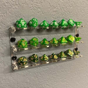 Acrylic Wall-Mounted Dice Holder and Display for Standard TTRPG Dice Set