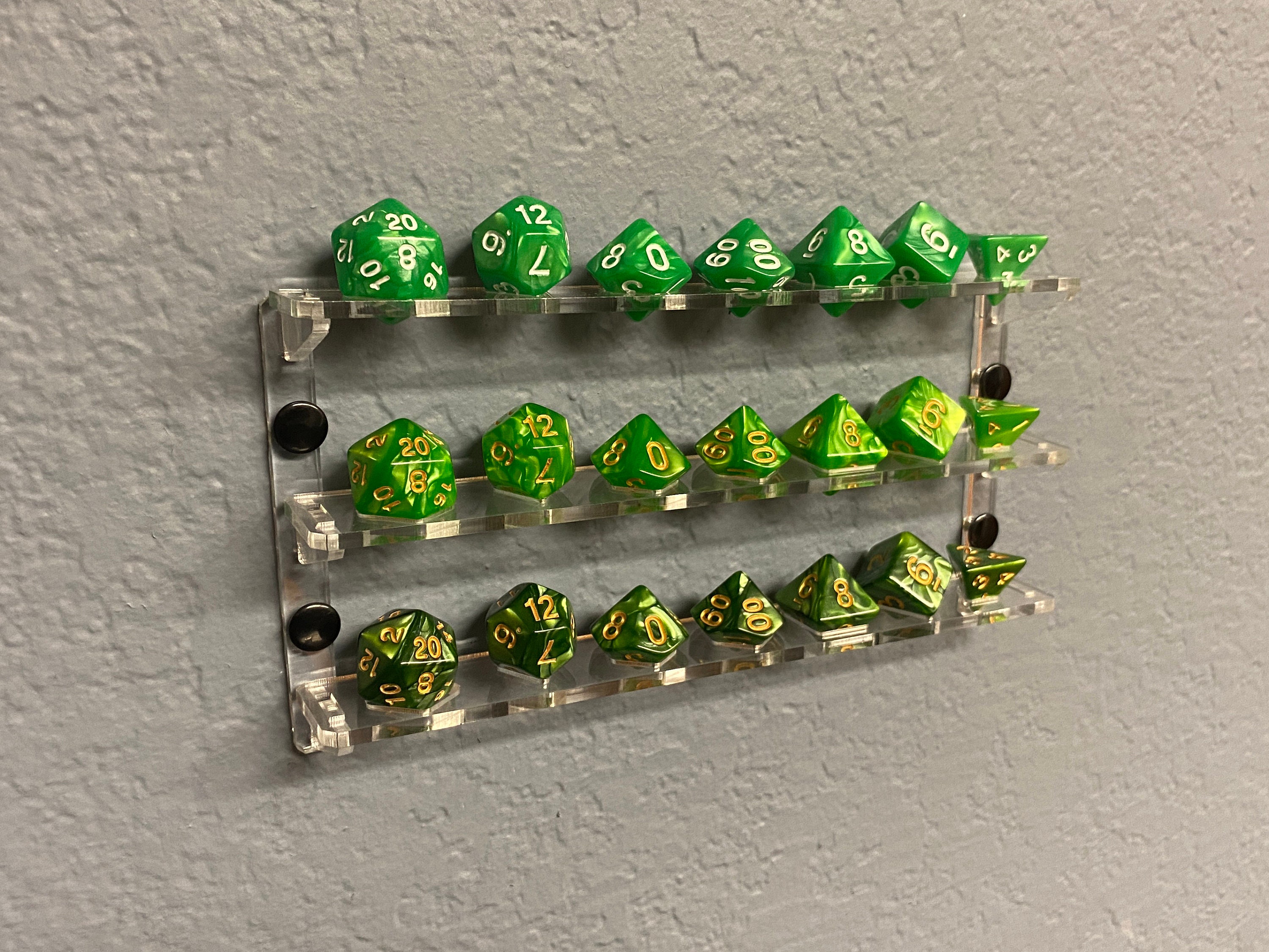Acrylic Wall-Mounted Dice Holder and Display for Standard TTRPG Dice Set