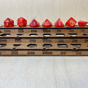 Wooden Dice Holder for Standard TTRPG & RPG Dice Set With Labels