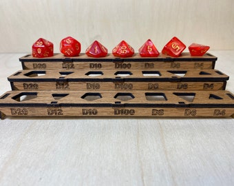 Wooden Dice Holder for Standard TTRPG & RPG Dice Set With Labels