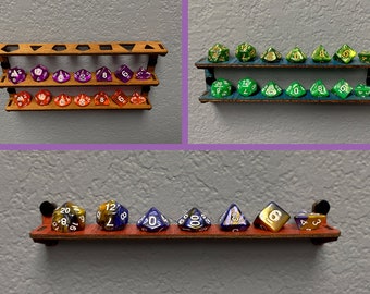 Wooden Wall Mounted Dice Holder and Display for Standard TTRPG Dice Set