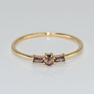 14k Solid Gold Dainty Alexandrite Ring / Stackable Real Gold Alexandrite Baguette Ring For Her / Handmade Fine Jewelry By Selanica