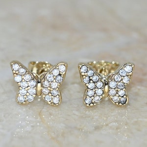 14k Solid Gold Dainty Butterfly Earring / Real Gold Gemstone Earring For Her / Handmade Fine Jewelry By Selanica