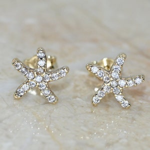 14k Solid Gold Starfish Earrings: Dainty Handmade Jewelry