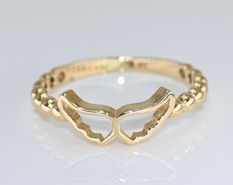14k Solid Gold Angel Wings Ring, Real Gold Guardian Angel Ring, Handmade Premium Fine Jewelry By Selanica