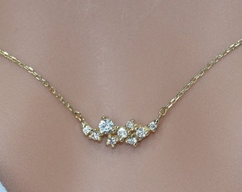 Solid Gold Dainty Cluster Necklace / Floral Design Real Gold Cluster Pendant  /  Necklace For Her / Handmade Fine Jewelry by Selanica