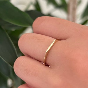 14k Solid Gold Thin Line Ring, Real Gold Dainty Bar Ring, Small Line Ring, Handmade Fine Jewelry By Selanica