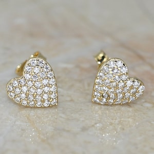14k Solid Gold Heart Earrings: Dainty Handmade Jewelry