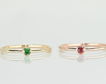 Solid Gold Birthstone Ring: Dainty Minimalist Stackable Jewelry