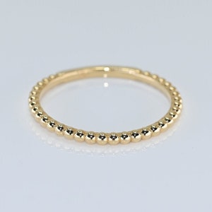 14k Solid Gold Beaded Band Ring - Dainty Stackable Ring