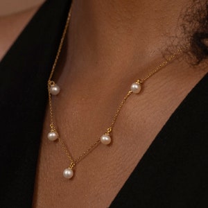 14k Solid Gold Natural Pearl Necklace: Handmade Fine Jewelry