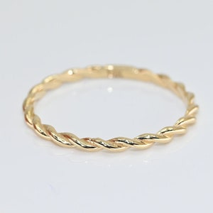 14k Solid Gold Dainty Twist Band Ring /  Real Gold Stackable Twist Rope Ring / Dainty Wedding Band / Handmade Fine Jewelry By Selanica