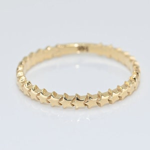 Solid Gold Stackable Star Ring, Real Gold Dainty Star Band, Premium Celestial Ring, Handmade Fine Jewelry By Selanica