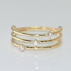 14k Solid Gold Triple Band Ring, Unique Design Real Gold Ring, Handmade Premium Fine Jewelry By Selanica
