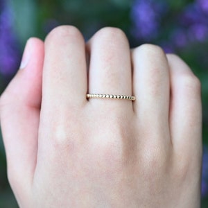 14k Solid Gold Dainty Beaded Band / Real Gold Beaded Ring for Her / Handmade Fine Jewelry By Selanica