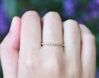 14k Solid Gold Dainty Beaded Band / Real Gold Beaded Ring for Her / Handmade Fine Jewelry By Selanica