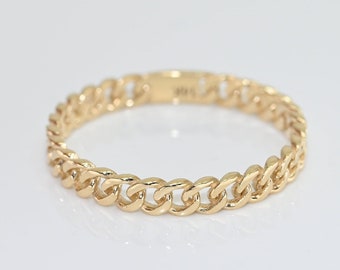 14k Solid Gold Dainty Chain Ring /  Real Gold Minimalist Chain Band Ring / Elegant Chain Link Ring / Handmade Fine Jewelry By Selanica